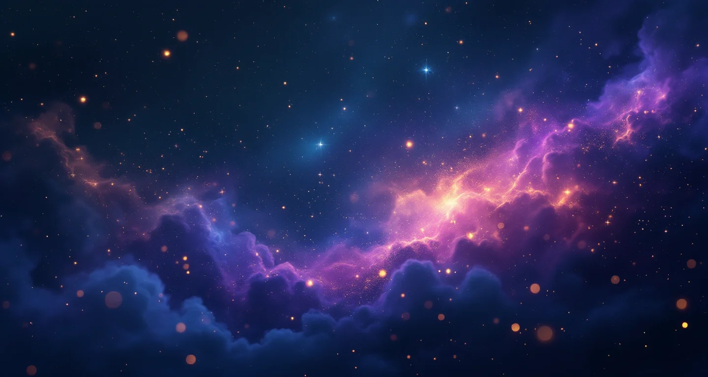 Rüyada Görmek sembolünü temsil eden, mor-magenta bulutsu ve altın yıldızlardan oluşan atmosferik rüya sahnesi.
