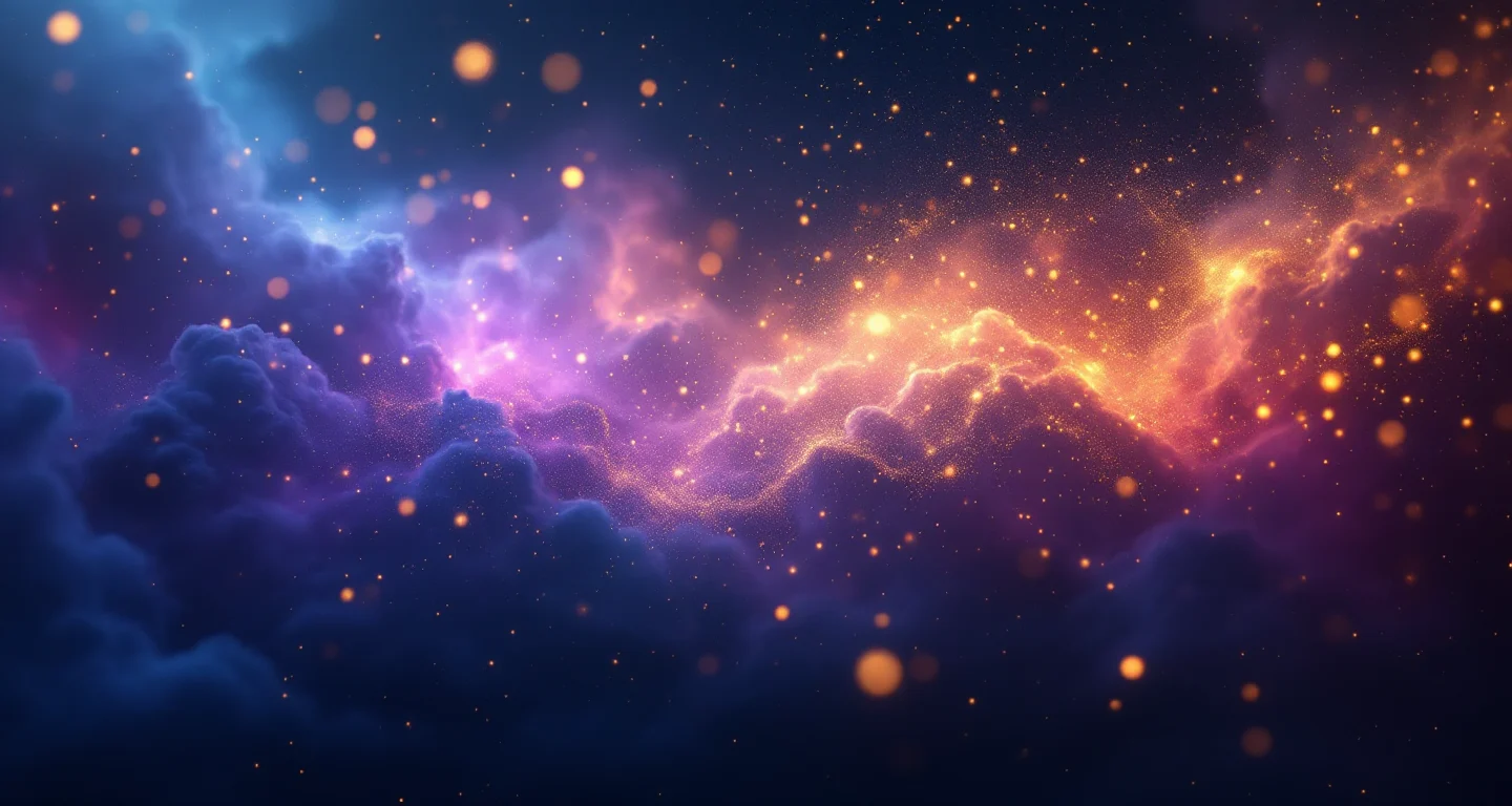Rüyada Gündüz Niyetine Görmek sembolünü temsil eden, mor-magenta bulutsu ve altın yıldızlardan oluşan atmosferik rüya sahnesi.