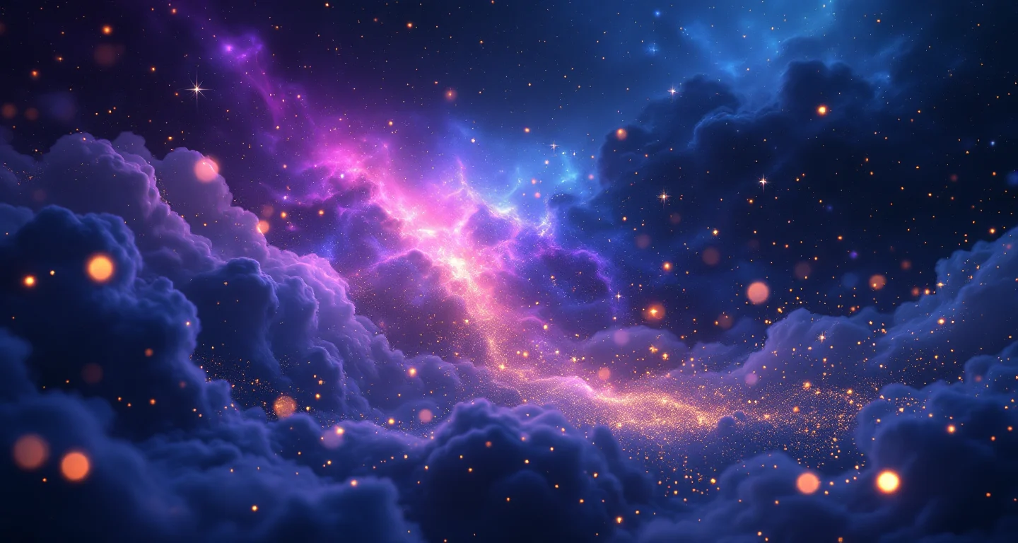 Rüyada Hamam Böceği Görmek sembolünü temsil eden, mor-magenta bulutsu ve altın yıldızlardan oluşan atmosferik rüya sahnesi.