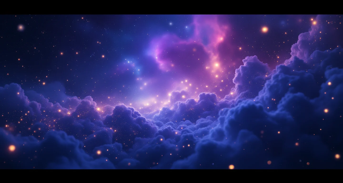 Rüyada Hamur Görmek sembolünü temsil eden, mor-magenta bulutsu ve altın yıldızlardan oluşan atmosferik rüya sahnesi.
