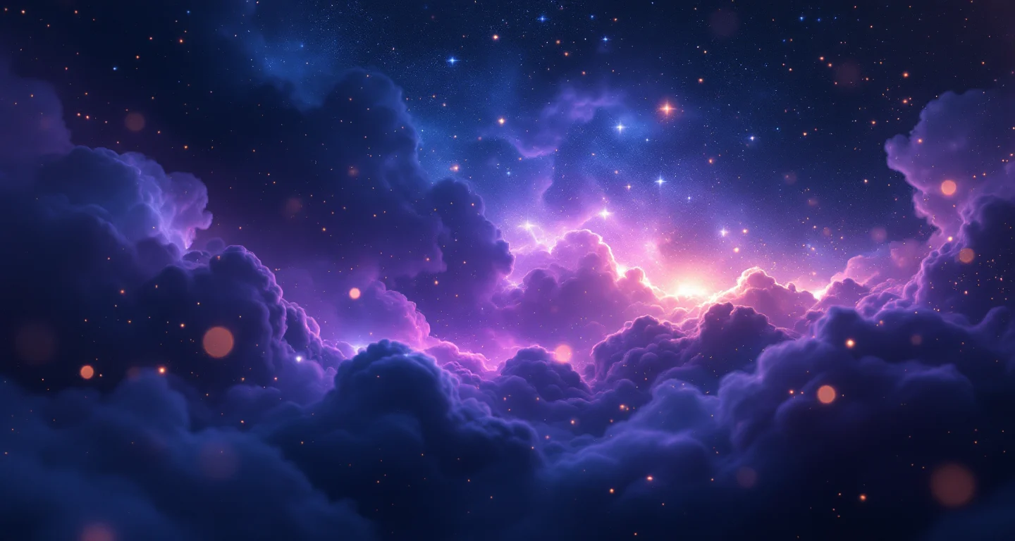 Rüyada Hapse Gireceğini Duymak sembolünü temsil eden, mor-magenta bulutsu ve altın yıldızlardan oluşan atmosferik rüya sahnesi.