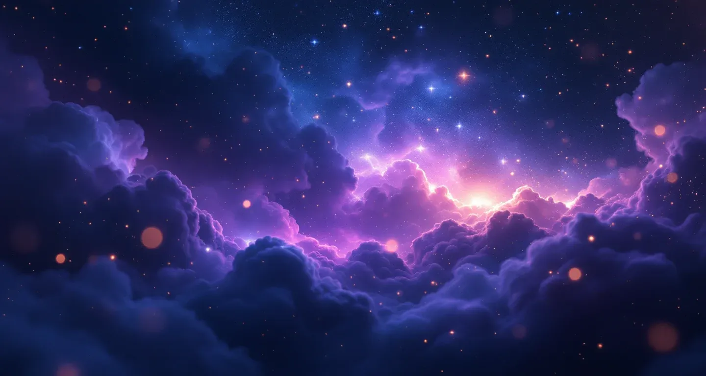 Escena onírica atmosférica con nebulosa morada-magenta y estrellas doradas que representa el símbolo Oír Que Irás a la Cárcel.