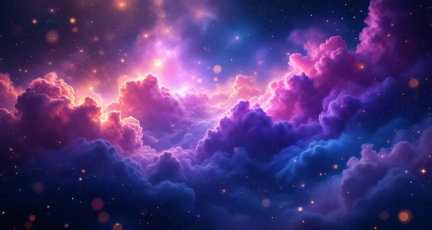Rüyada Hırsız Görmek sembolünü temsil eden, mor-magenta bulutsu ve altın yıldızlardan oluşan atmosferik rüya sahnesi.