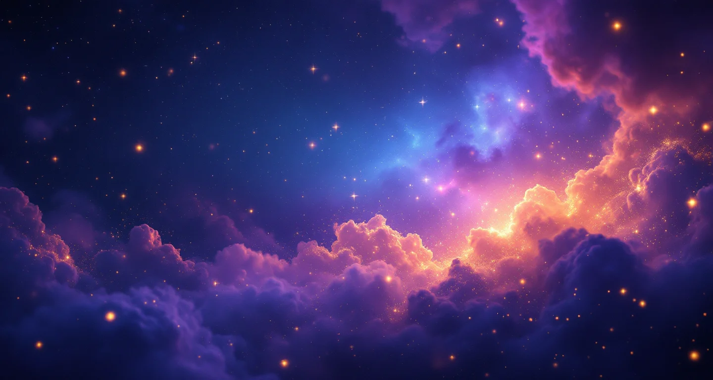 Ruyada Ihya Ruya Gormek sembolünü temsil eden, mor-magenta bulutsu ve altın yıldızlardan oluşan atmosferik rüya sahnesi.