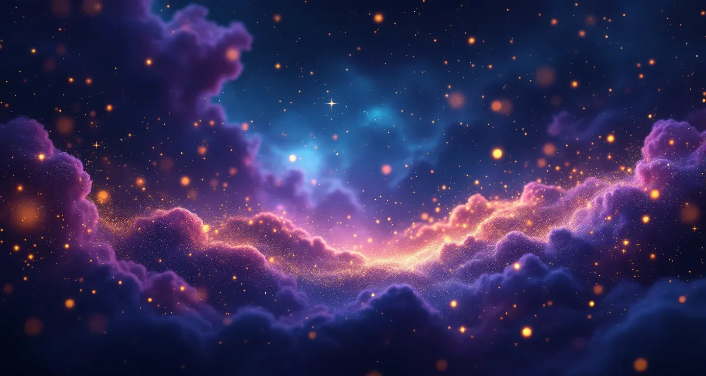 Escena onírica atmosférica, con nebulosa morado-magenta y estrellas doradas, que representa el símbolo de verse teniendo relaciones en un sueño.
