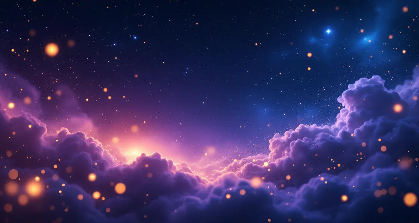 Atmosphärische Traumszene aus violett-magenta Nebel und goldenen Sternen, die das Symbol Im Traum islamische Traumdeutungen Ihya sehen darstellt.