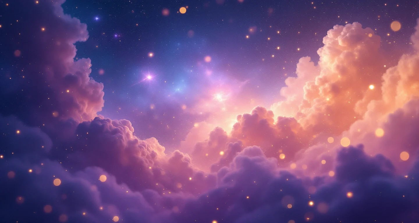 Rüyada Ispanak Görmek sembolünü temsil eden, mor-magenta bulutsu ve altın yıldızlardan oluşan atmosferik rüya sahnesi.