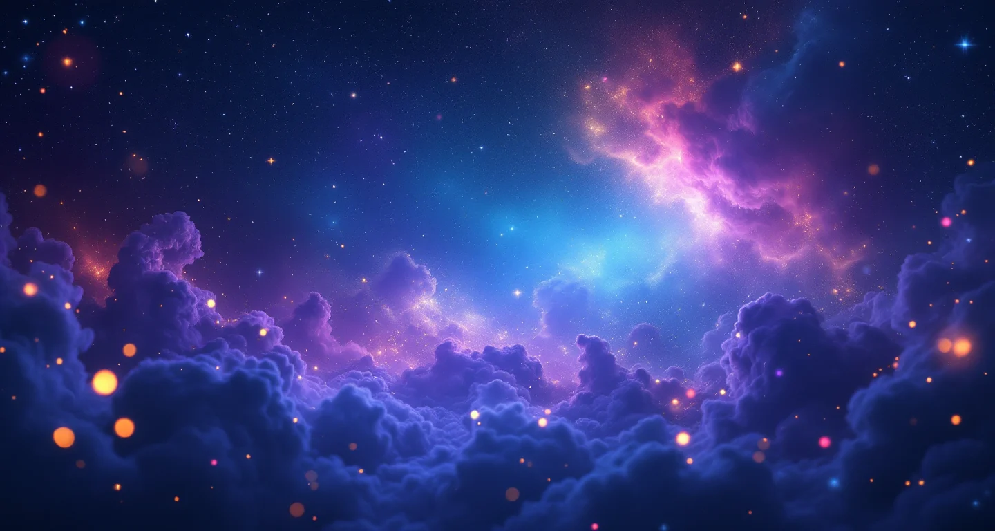 Rüyada Kadın Vücudu Görmek sembolünü temsil eden, mor-magenta bulutsu ve altın yıldızlardan oluşan atmosferik rüya sahnesi.