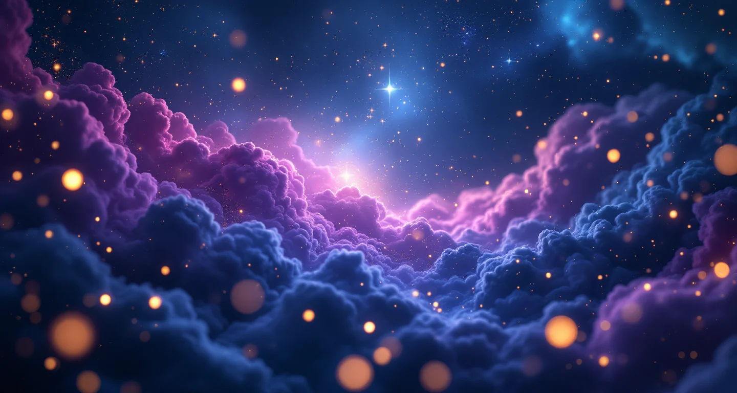 Rüyada Kalp Ameliyatı Olmak sembolünü temsil eden, mor-magenta bulutsu ve altın yıldızlardan oluşan atmosferik rüya sahnesi.