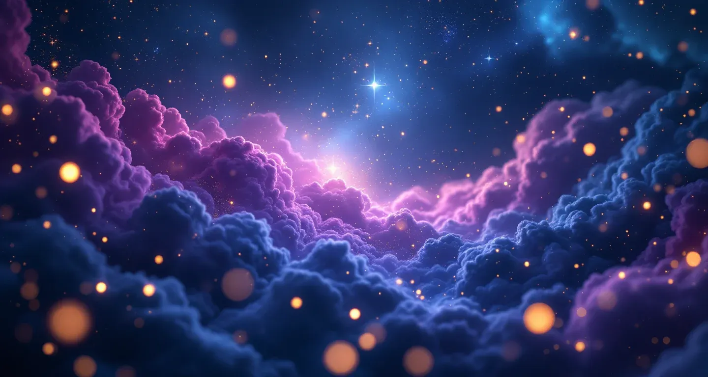 Escena onírica atmosférica con nebulosas morado-magenta y estrellas doradas, que representa el símbolo de someterse a una operación de corazón en sueños.