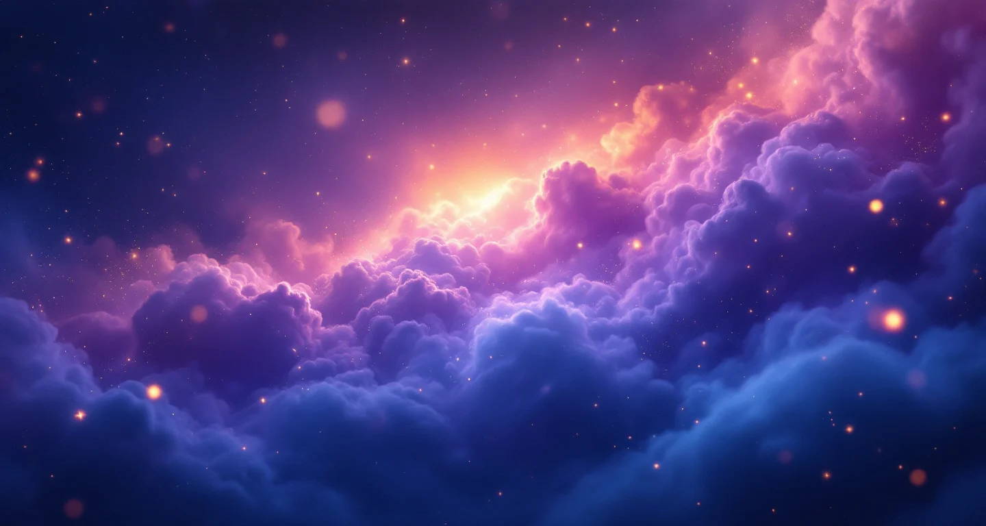 Rüyada Kamyon Sürmek sembolünü temsil eden, mor-magenta bulutsu ve altın yıldızlardan oluşan atmosferik rüya sahnesi.