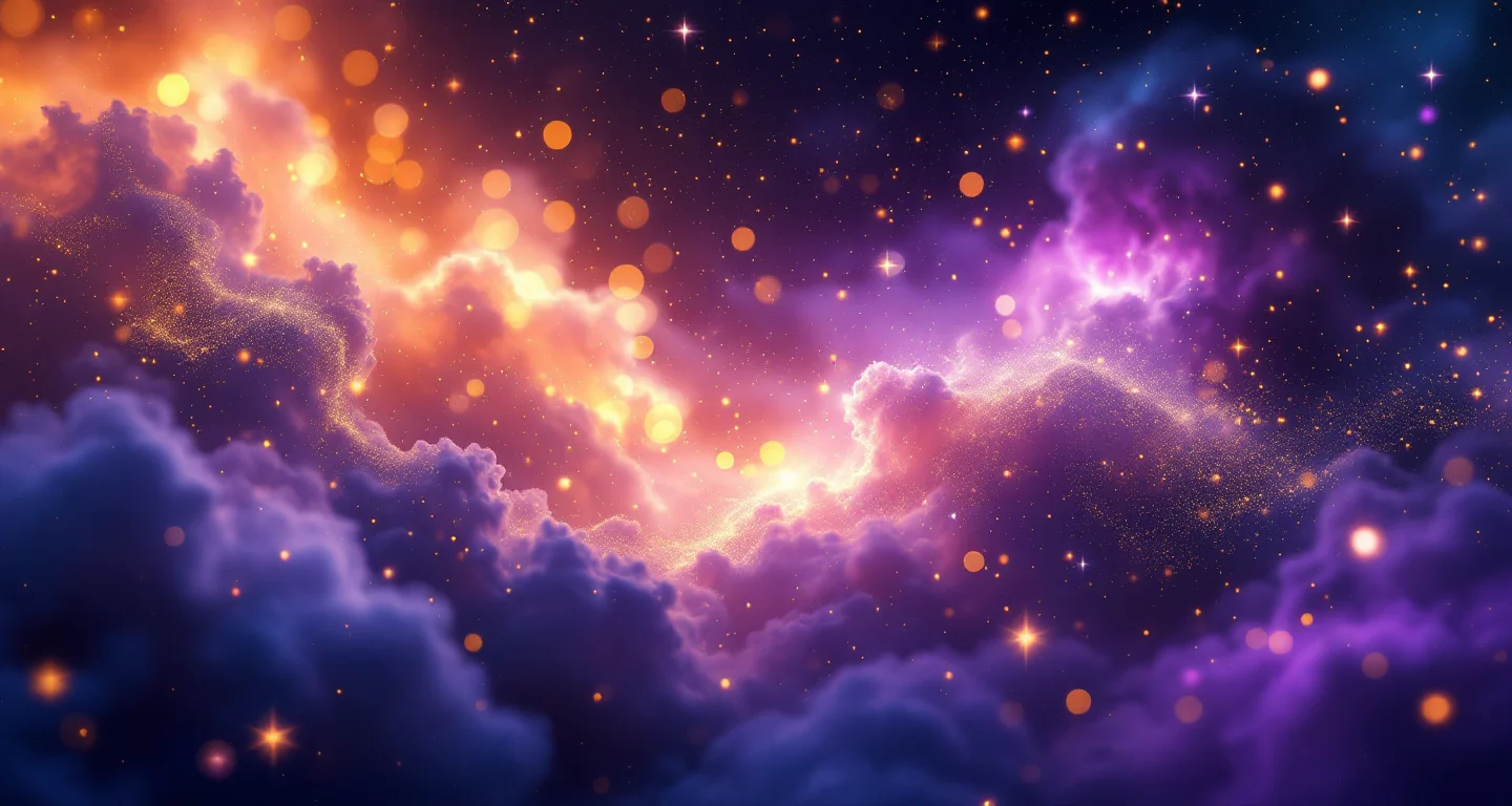 Ruyada Kardesinin Oldugunu Gormek sembolünü temsil eden, mor-magenta bulutsu ve altın yıldızlardan oluşan atmosferik rüya sahnesi.