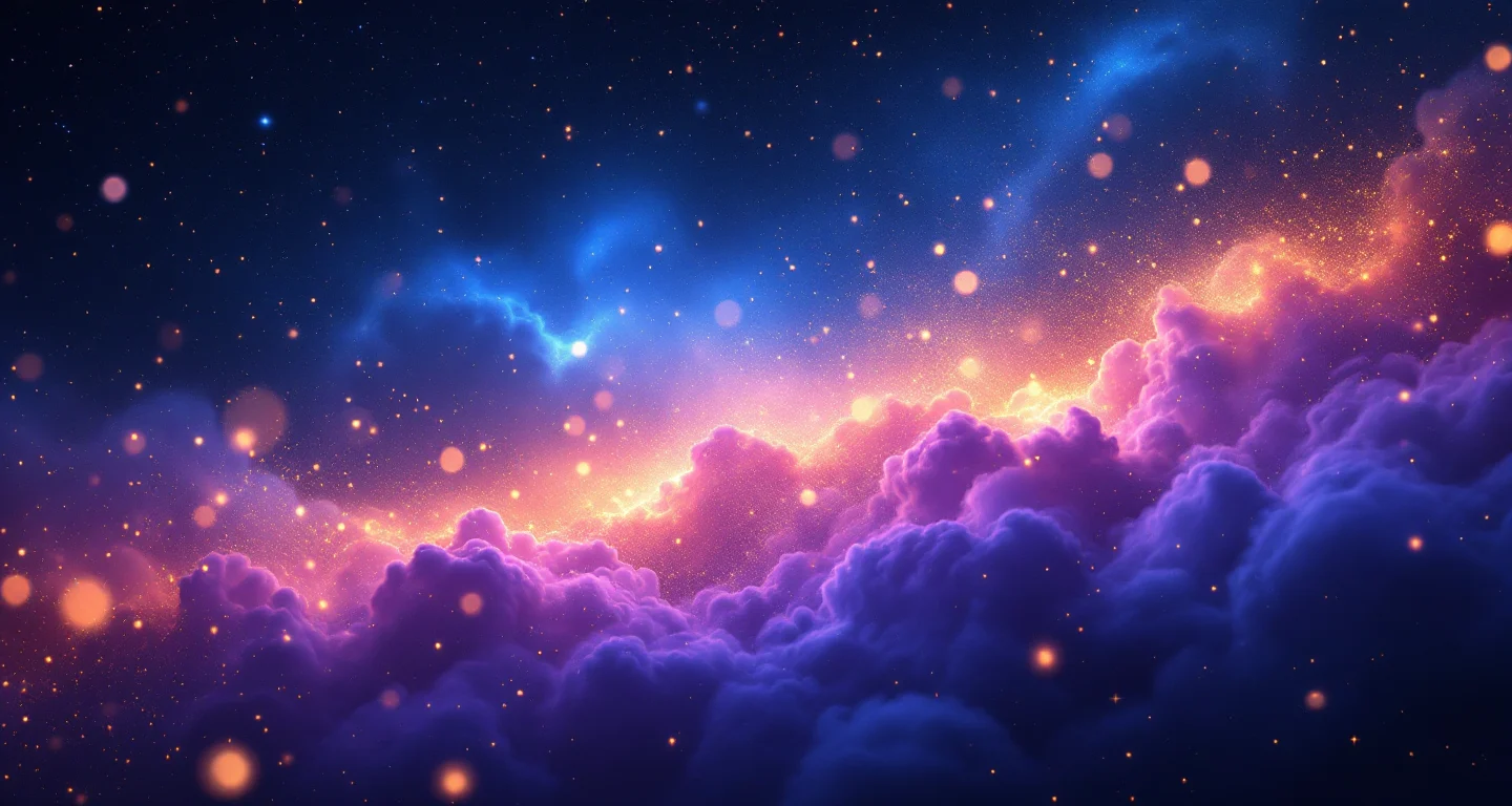 Rüyada Kardeşiyle Evlendiğini Görmek sembolünü temsil eden, mor-magenta bulutsu ve altın yıldızlardan oluşan atmosferik rüya sahnesi.