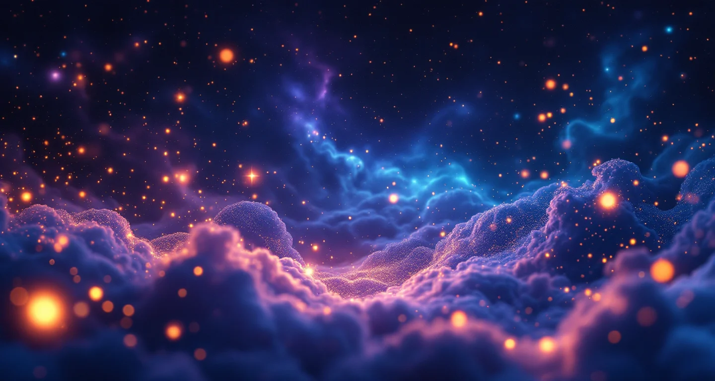 Rüyada Kavun Görmek sembolünü temsil eden, mor-magenta bulutsu ve altın yıldızlardan oluşan atmosferik rüya sahnesi.