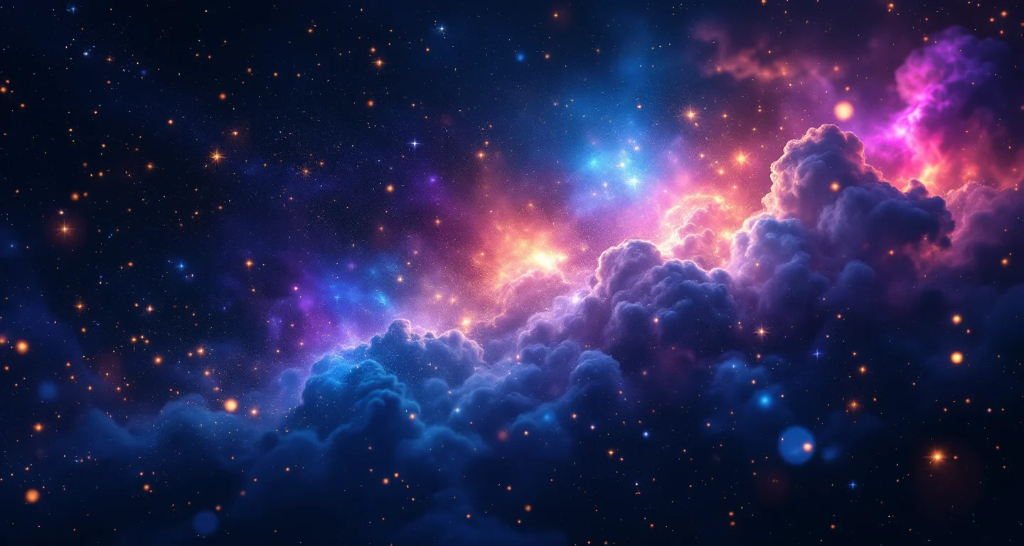 Rüyada Kendini Hamile Görmek Diyanet sembolünü temsil eden, mor-magenta bulutsu ve altın yıldızlardan oluşan atmosferik rüya sahnesi.