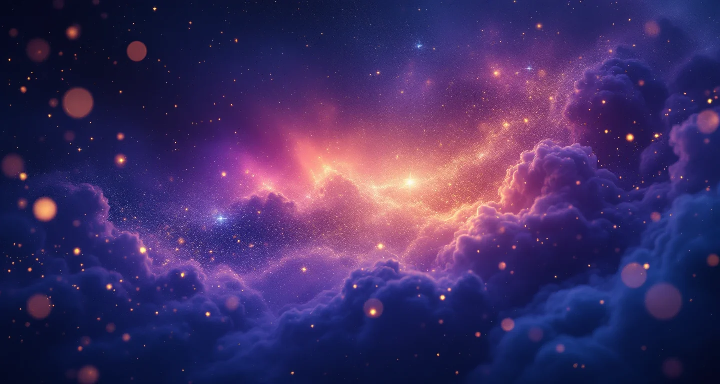 Rüyada Kendini Hamile Görmek sembolünü temsil eden, mor-magenta bulutsu ve altın yıldızlardan oluşan atmosferik rüya sahnesi.