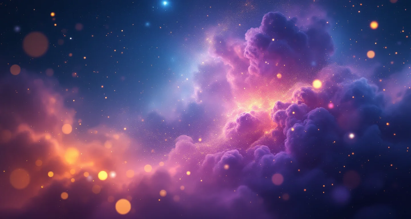Rüyada Kertenkele Görmek sembolünü temsil eden, mor-magenta bulutsu ve altın yıldızlardan oluşan atmosferik rüya sahnesi.