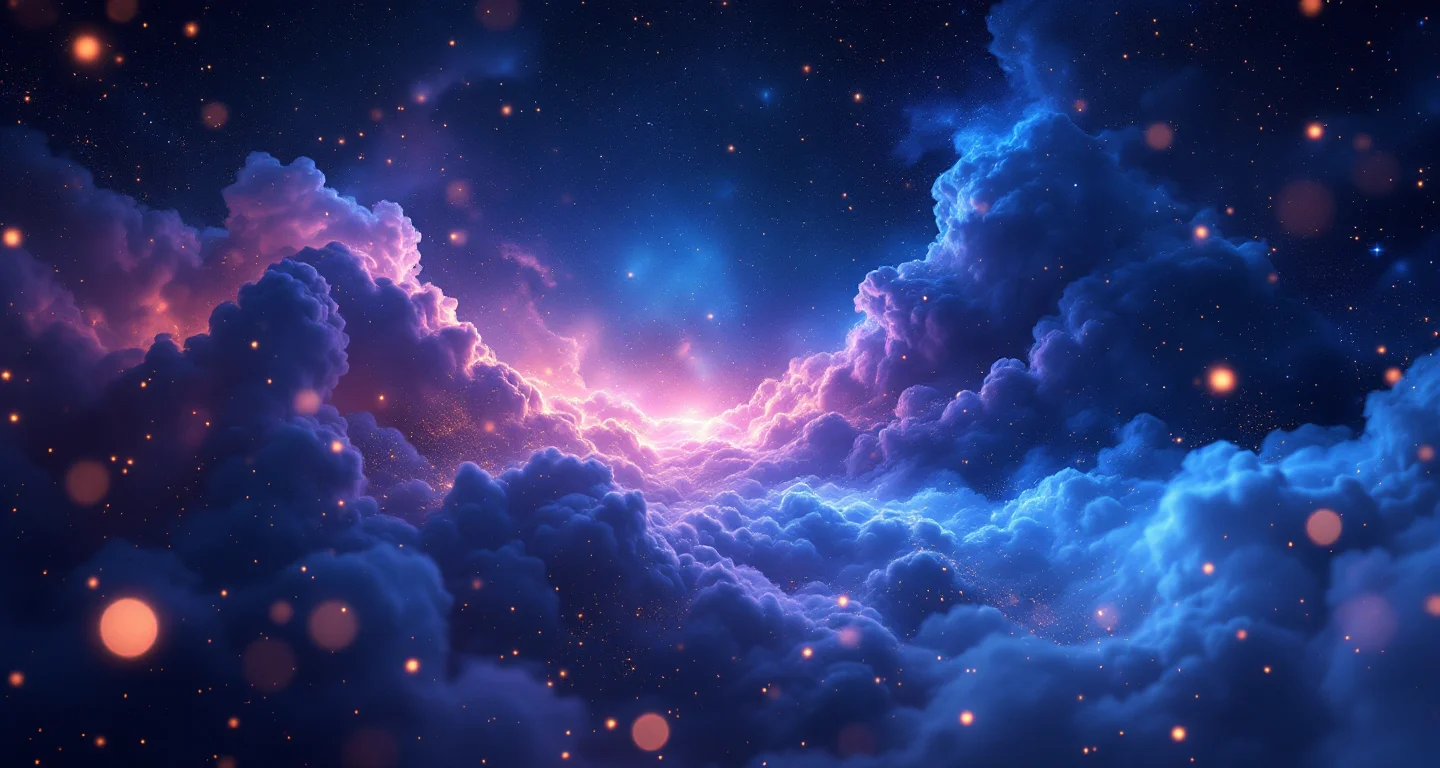 Rüyada Kız Bebek Doğurmak sembolünü temsil eden, mor-magenta bulutsu ve altın yıldızlardan oluşan atmosferik rüya sahnesi.
