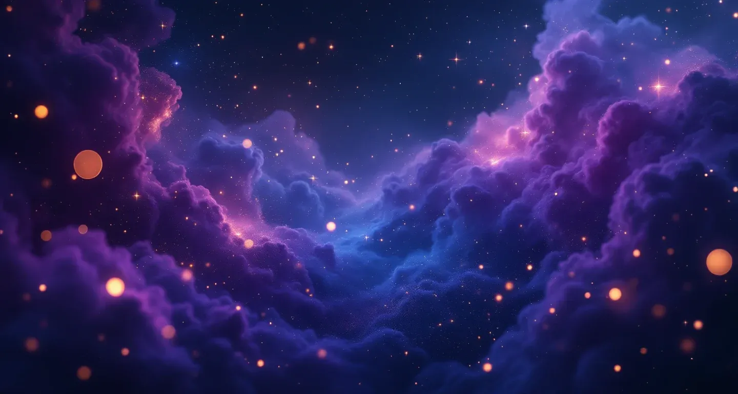 Escena onírica atmosférica con una nebulosa morado-magenta y estrellas doradas que representa el símbolo de ver una niña en sueños según Ihya.