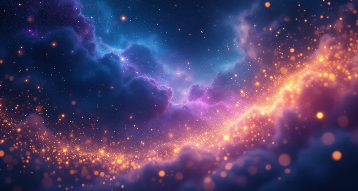 Rüyada Kız Çocuğu Görmek sembolünü temsil eden, mor-magenta bulutsu ve altın yıldızlardan oluşan atmosferik rüya sahnesi.