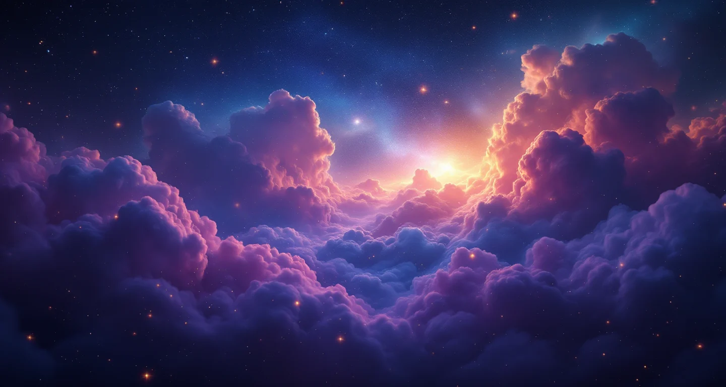 Rüyada Kızının Eski Kocasını Görmek sembolünü temsil eden, mor-magenta bulutsu ve altın yıldızlardan oluşan atmosferik rüya sahnesi.