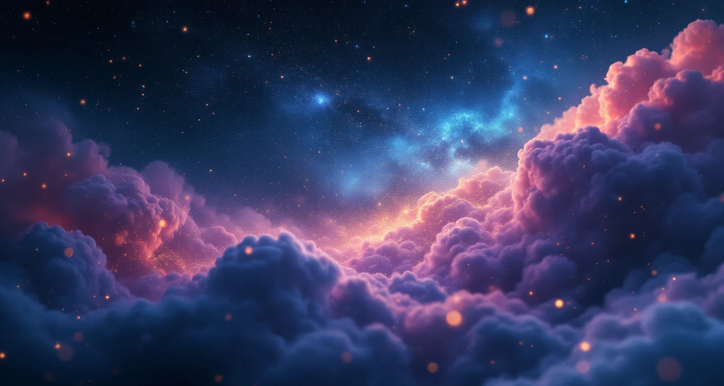 Rüyada Köpeğe Taş Atmak sembolünü temsil eden, mor-magenta bulutsu ve altın yıldızlardan oluşan atmosferik rüya sahnesi.