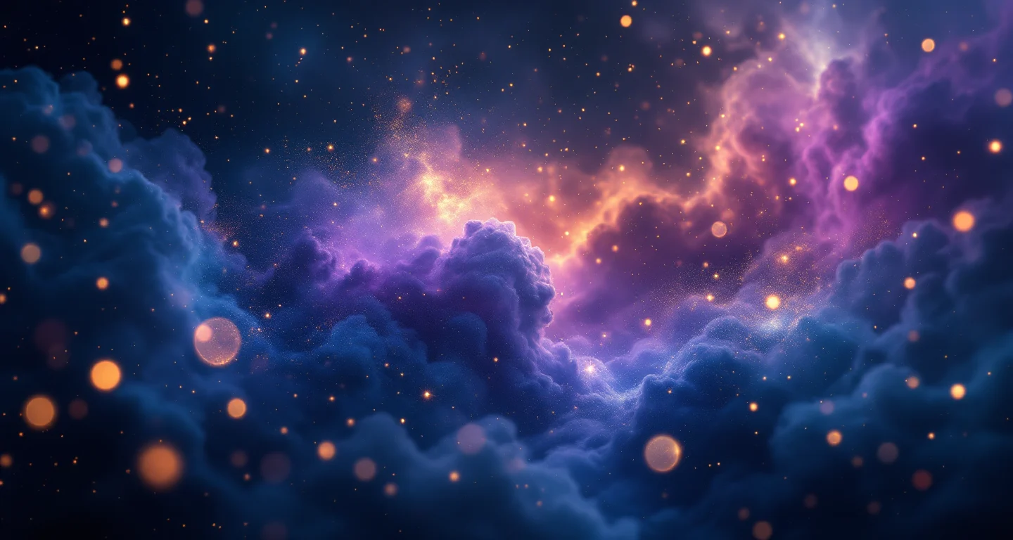 Rüyada Küçük Fare Görmek sembolünü temsil eden, mor-magenta bulutsu ve altın yıldızlardan oluşan atmosferik rüya sahnesi.