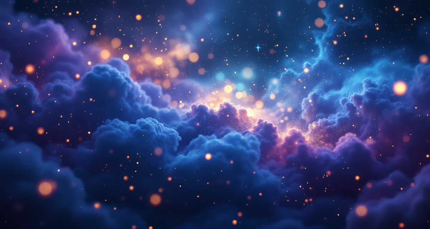 Rüyada Kumarda Para Kazanmak sembolünü temsil eden, mor-magenta bulutsu ve altın yıldızlardan oluşan atmosferik rüya sahnesi.
