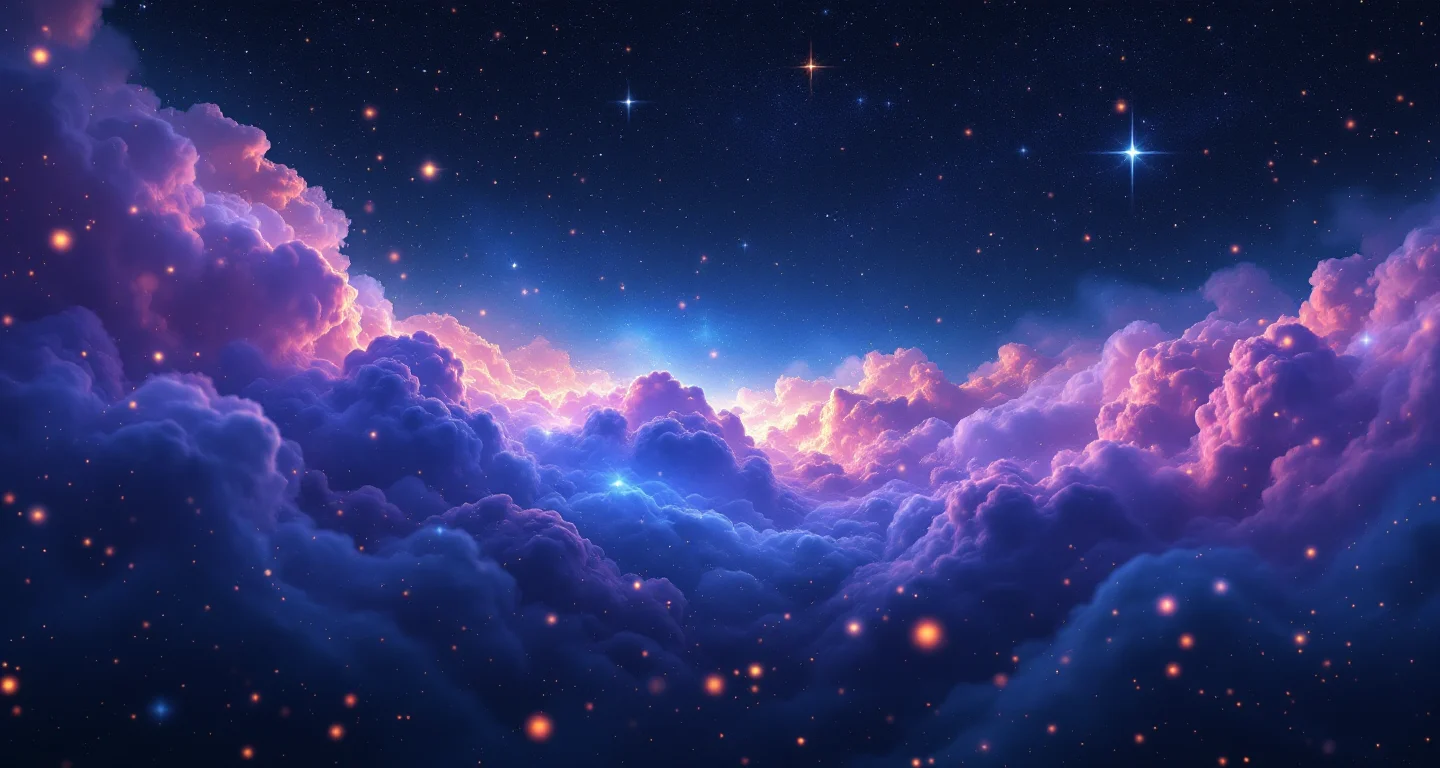 Rüyada Küs Olduğun Birinin Seninle Konuşmak İstemesi Diyanet sembolünü temsil eden, mor-magenta bulutsu ve altın yıldızlardan oluşan atmosferik rüya sahnesi.