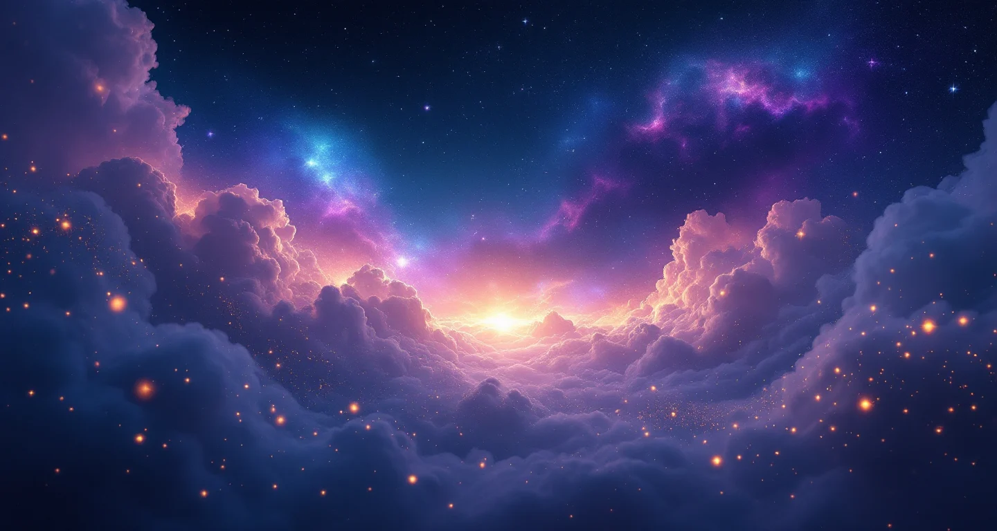 Rüyada Kuş Yakalamak sembolünü temsil eden, mor-magenta bulutsu ve altın yıldızlardan oluşan atmosferik rüya sahnesi.