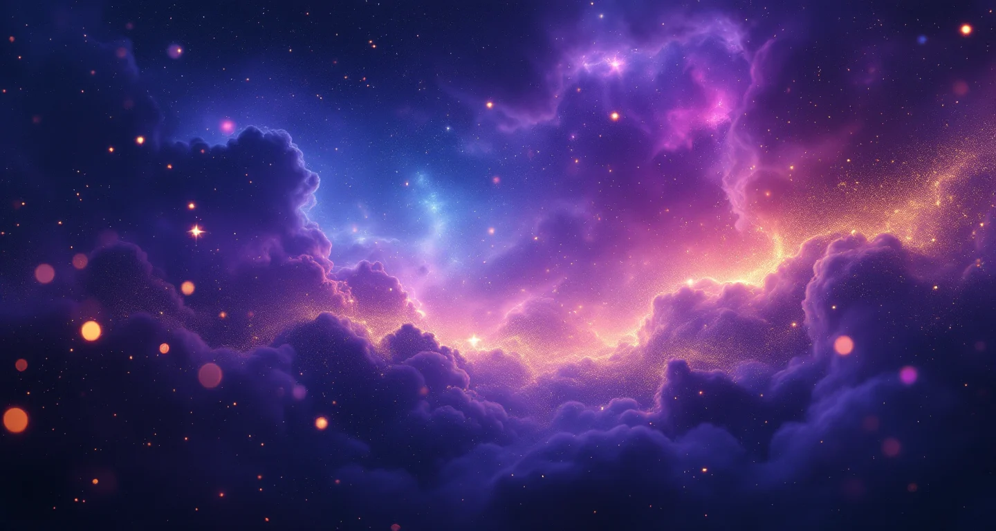 Rüyada Kusmak Görmek sembolünü temsil eden, mor-magenta bulutsu ve altın yıldızlardan oluşan atmosferik rüya sahnesi.