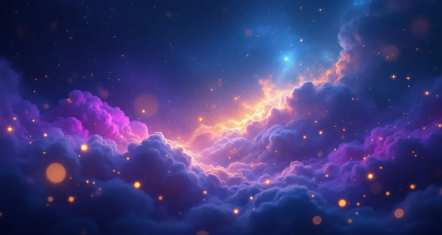 Escena onírica atmosférica con nebulosa morada-magenta y estrellas doradas, que representa el símbolo de verse comprometido en sueños.