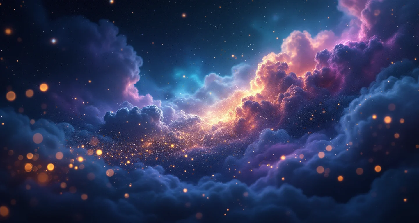 Rüyada Ölmüş Babayı Görmek sembolünü temsil eden, mor-magenta bulutsu ve altın yıldızlardan oluşan atmosferik rüya sahnesi.