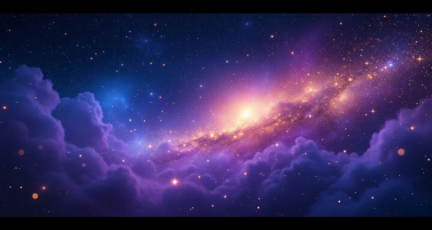 Rüyada Ölmüş Birinin Araba Kullanması sembolünü temsil eden, mor-magenta bulutsu ve altın yıldızlardan oluşan atmosferik rüya sahnesi.