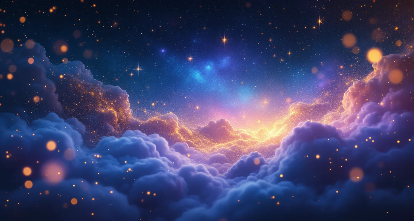 Rüyada Ölmüş Birinin Üşüyorum Demesi sembolünü temsil eden, mor-magenta bulutsu ve altın yıldızlardan oluşan atmosferik rüya sahnesi.