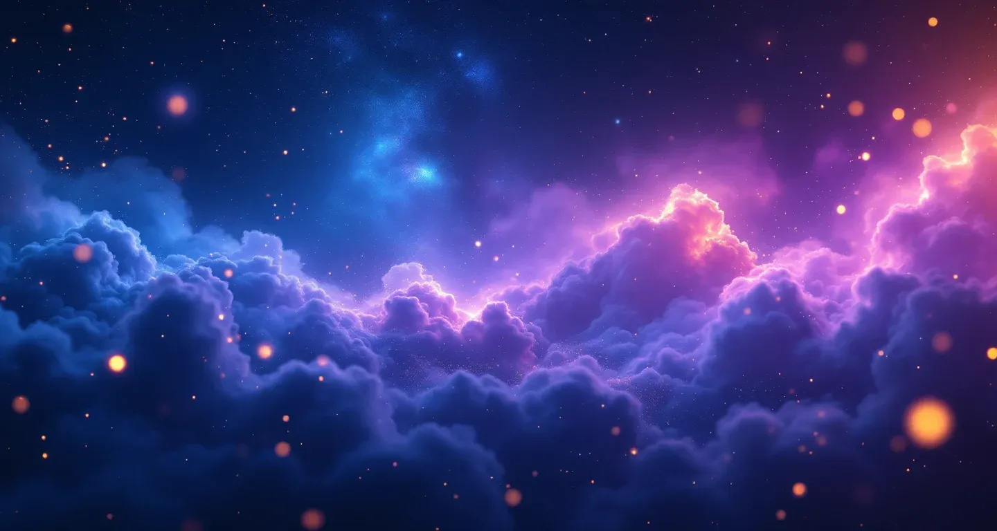 Scena onirica atmosferica con nebulose viola-magenta e stelle dorate che rappresenta il simbolo di sognare di vedere la zia defunta.
