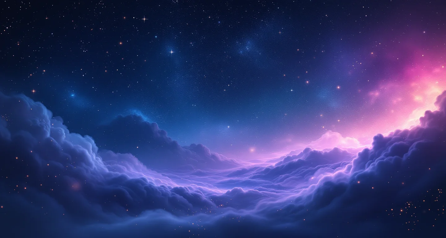 Rüyada Ölü Görmek sembolünü temsil eden, mor-magenta bulutsu ve altın yıldızlardan oluşan atmosferik rüya sahnesi.