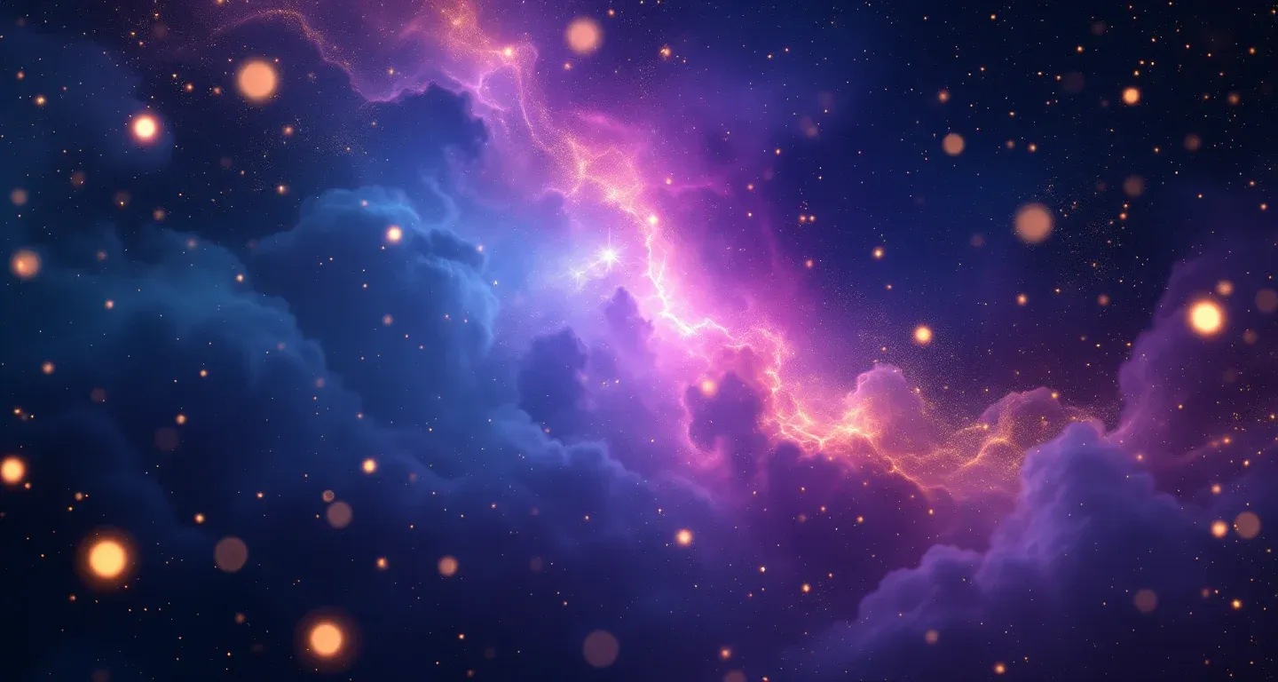 Una scena onirica atmosferica con nebulosa viola-magenta e stelle d'oro che rappresenta il simbolo Sognare che il defunto emana odore.