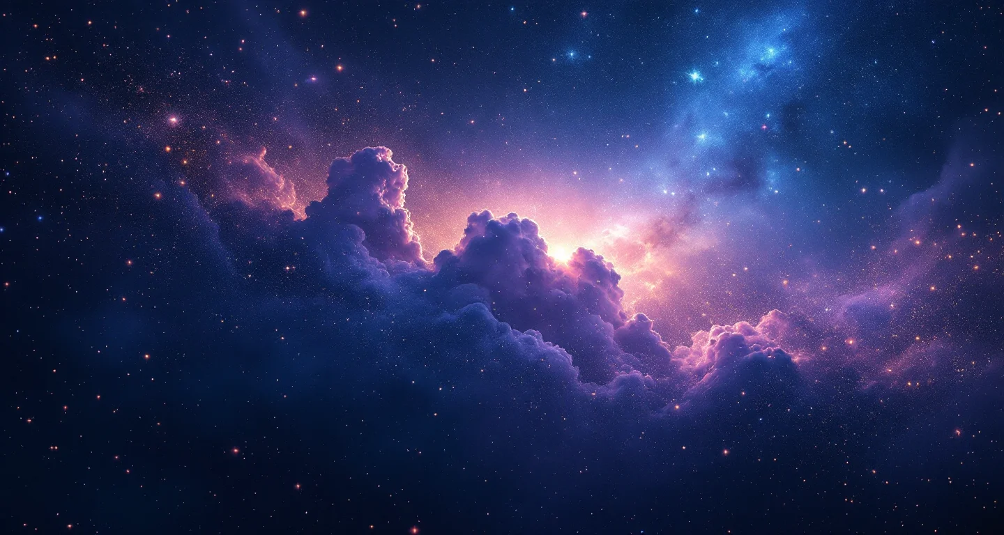 Rüyada Örümceğin Üstüne Gelmesi sembolünü temsil eden, mor-magenta bulutsu ve altın yıldızlardan oluşan atmosferik rüya sahnesi.