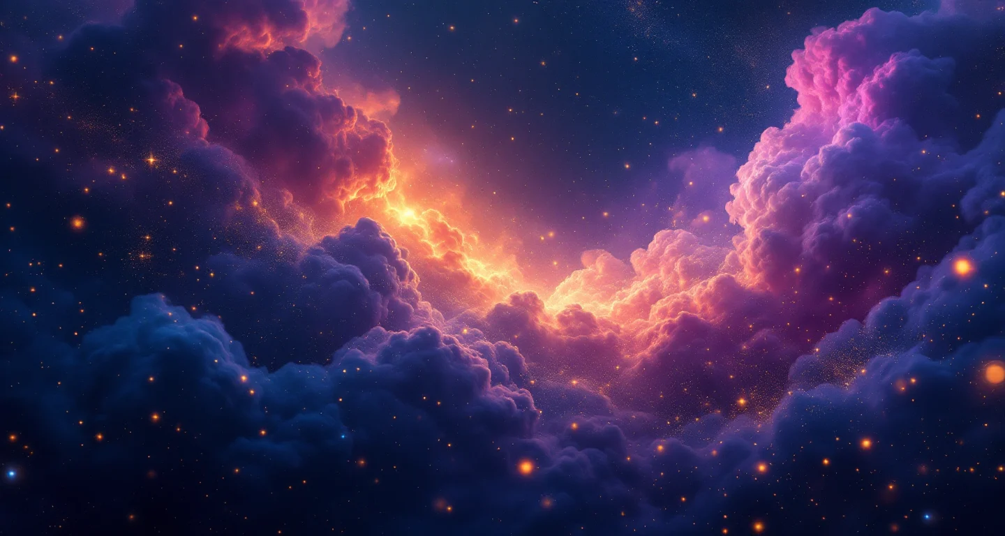 Ruyada Osuruk Bocegi Gormek sembolünü temsil eden, mor-magenta bulutsu ve altın yıldızlardan oluşan atmosferik rüya sahnesi.
