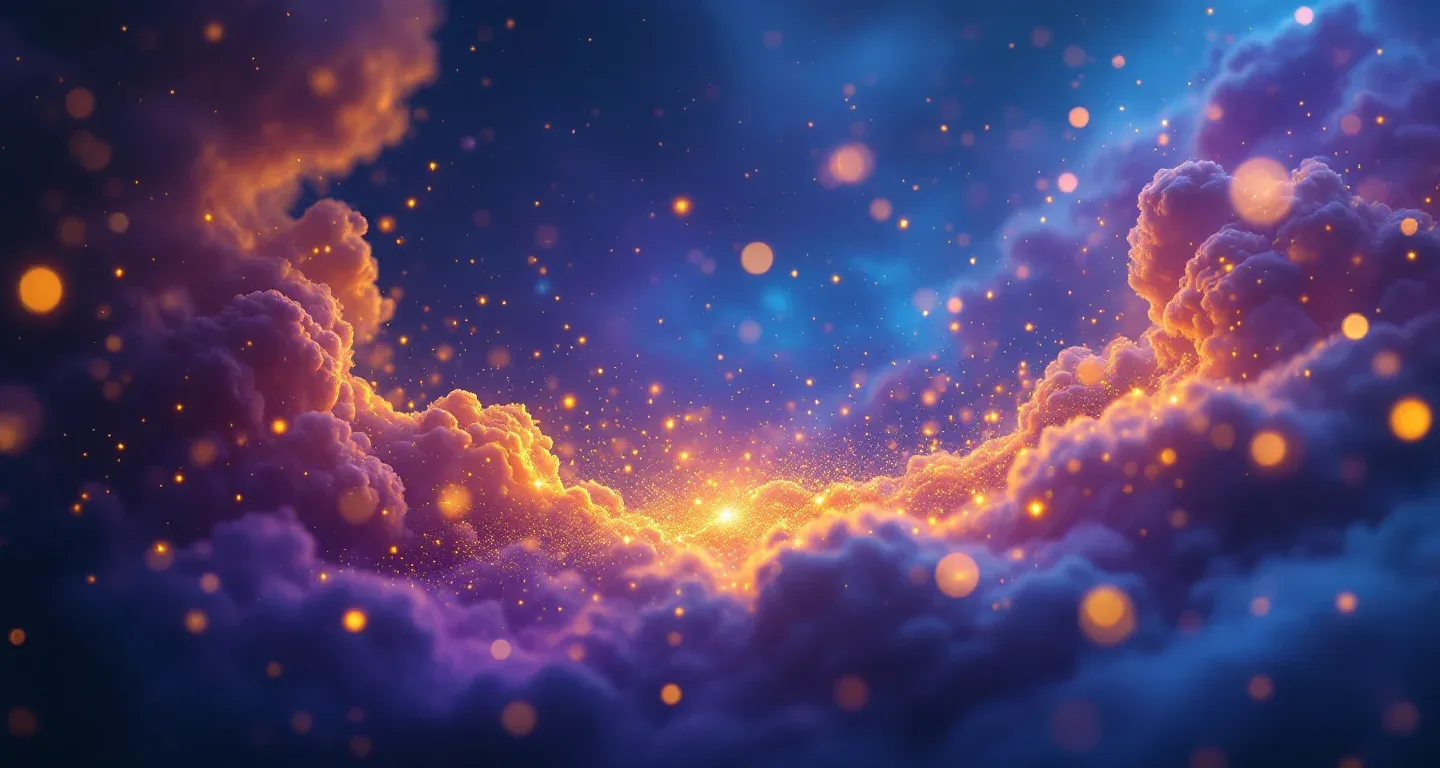 Escena onírica atmosférica, formada por una nebulosa morado-magenta y estrellas doradas, que representa el símbolo de ver interpretaciones de sueños.