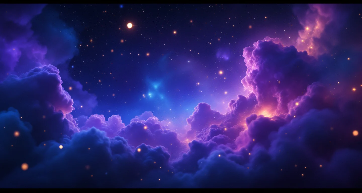 Rüyada Saç Kestirmek Görmek sembolünü temsil eden, mor-magenta bulutsu ve altın yıldızlardan oluşan atmosferik rüya sahnesi.