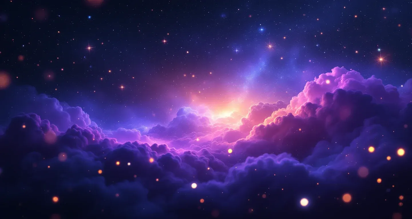 Scena onirica atmosferica con nebulose viola-magenta e stelle dorate, che rappresenta il simbolo Diyanet dei capelli che si spezzano e restano in mano.