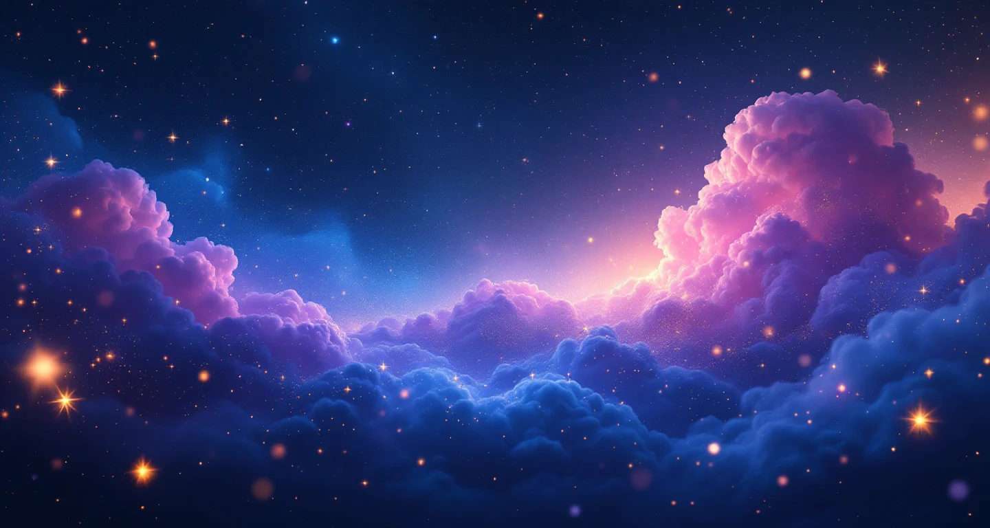 Rüyada Sandala Binen Birini Görmek sembolünü temsil eden, mor-magenta bulutsu ve altın yıldızlardan oluşan atmosferik rüya sahnesi.