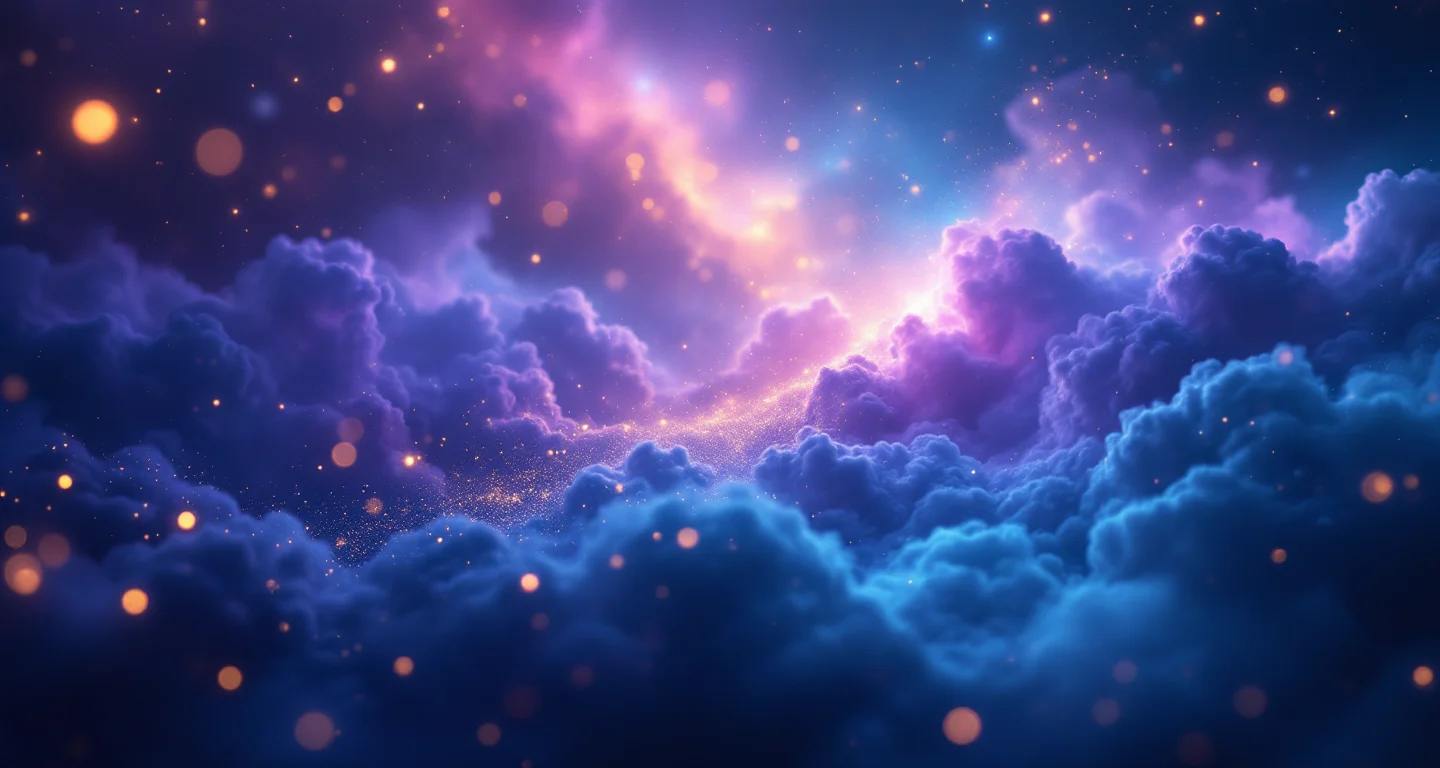 Rüyada Sapıktan Kaçtığını Görmek sembolünü temsil eden, mor-magenta bulutsu ve altın yıldızlardan oluşan atmosferik rüya sahnesi.