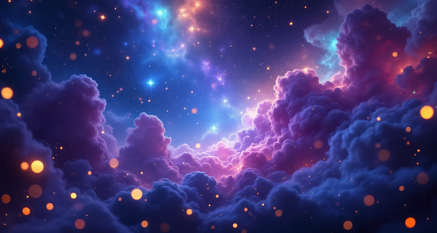 Rüyada Şapkalı Adam Görmek sembolünü temsil eden, mor-magenta bulutsu ve altın yıldızlardan oluşan atmosferik rüya sahnesi.