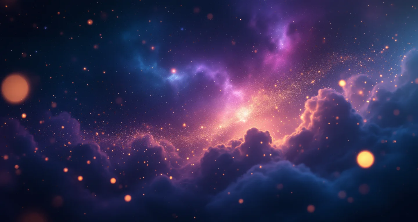 Rüyada Sarımsak Görmek sembolünü temsil eden, mor-magenta bulutsu ve altın yıldızlardan oluşan atmosferik rüya sahnesi.