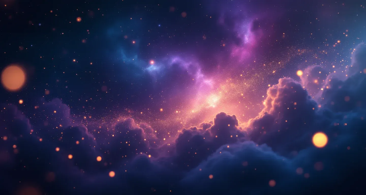 Escena onírica atmosférica con nebulosas morado-magenta y estrellas doradas que representa el símbolo de ver ajo en sueños.