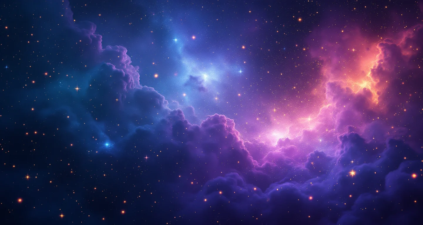 Rüyada Savaş Görmek sembolünü temsil eden, mor-magenta bulutsu ve altın yıldızlardan oluşan atmosferik rüya sahnesi.