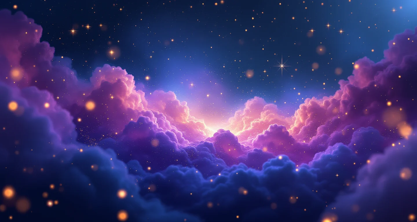 Rüyada Soğan Görmek sembolünü temsil eden, mor-magenta bulutsu ve altın yıldızlardan oluşan atmosferik rüya sahnesi.